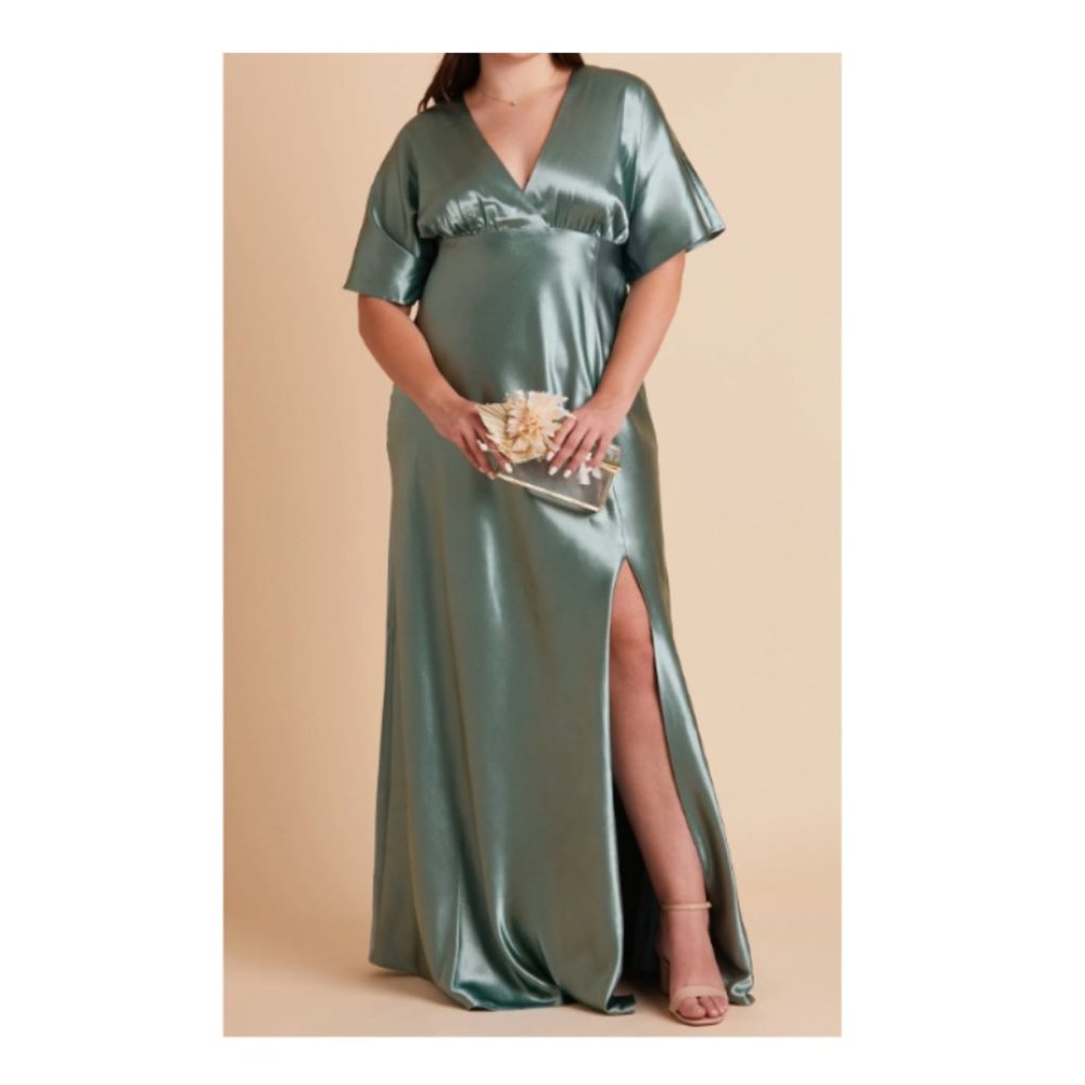 Birdy Grey Satin V-Neck Maxi Dress in Sage Green